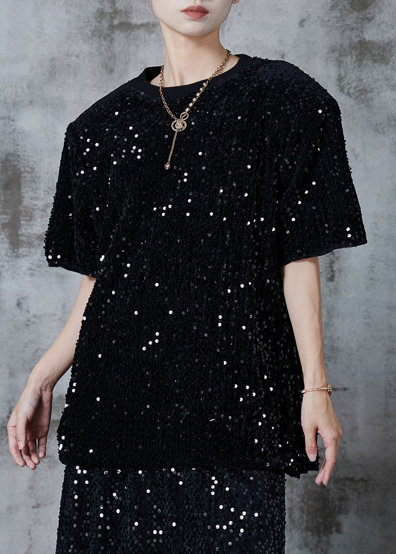Black Sequins Oversized Cotton Tanks Summer