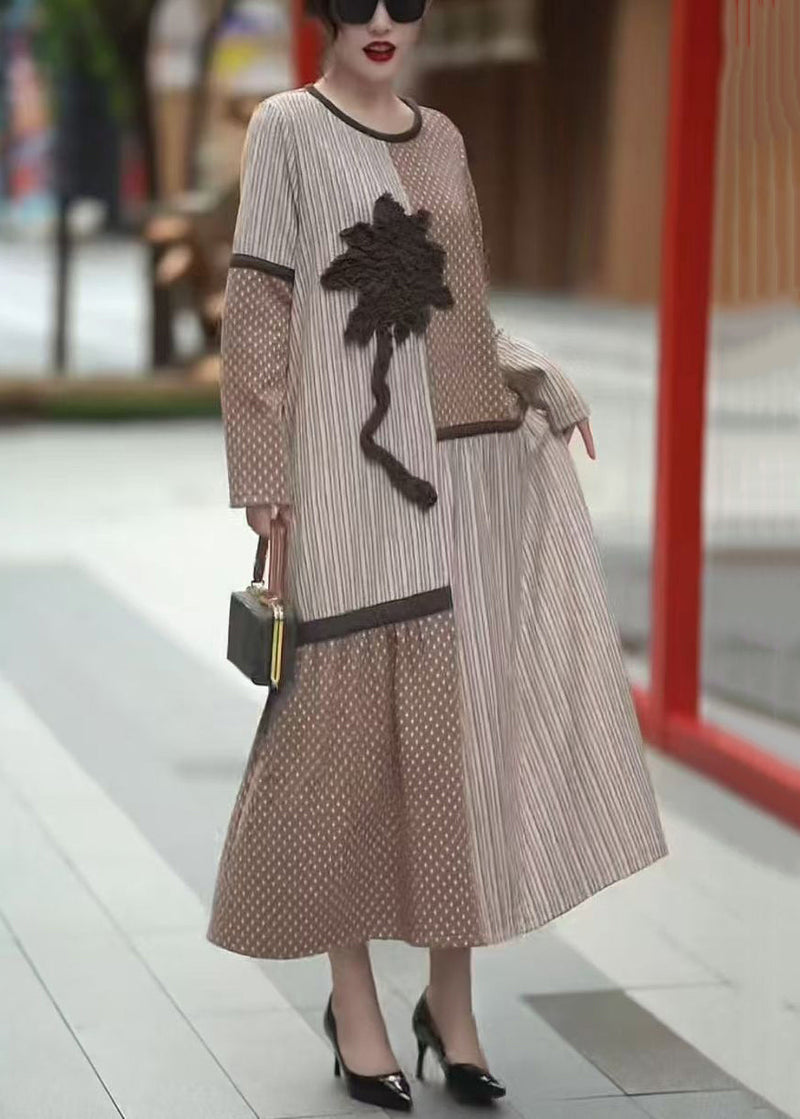 Beige Asymmetrical Patchwork Long Dresses Winter