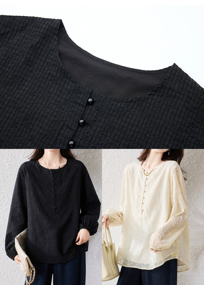 Black Jacquard Cotton Shirts Oversized Nail Bead Fall