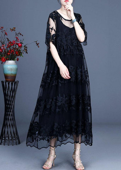 Chocolate Embroideried Summer Lace Summer Dresses Half Sleeve