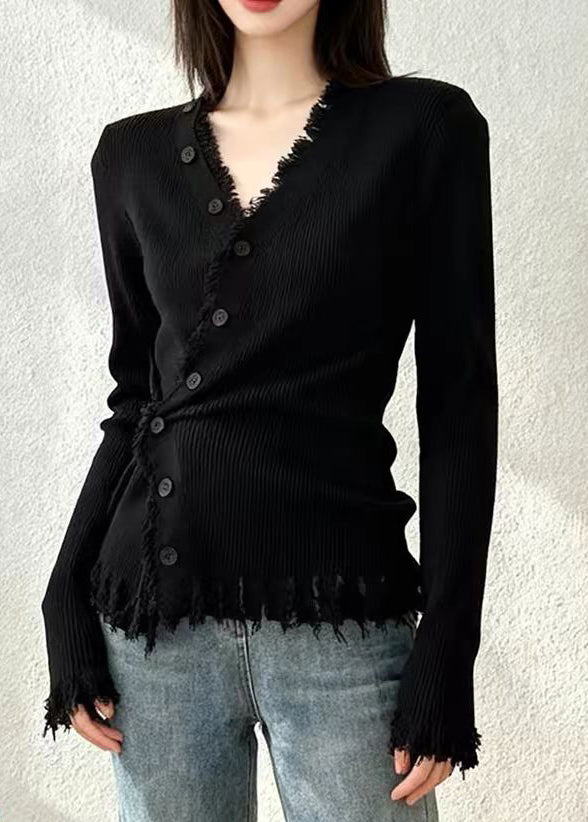 Coffee V Neck Button Cotton Knit Cardigans Spring