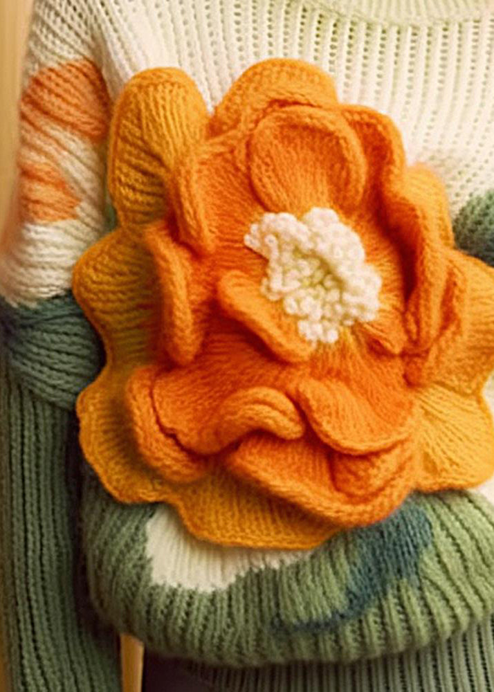 Apricot O Neck Cozy Cotton Knit Top Long Sleeve