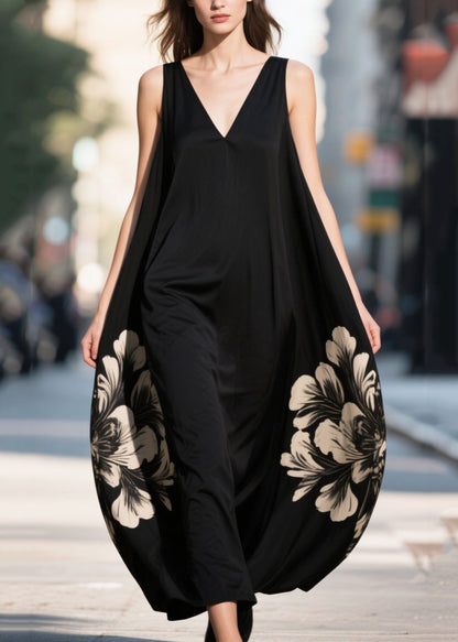 Modern Black Oversized Print Chiffon Cami Dress Summer