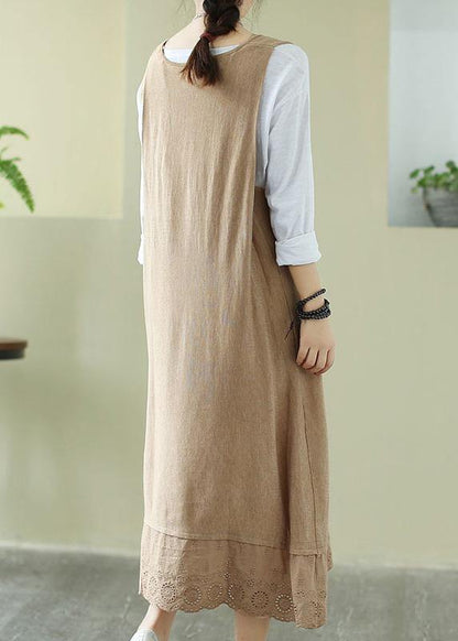 Loose O Neck Sleeveless Spring Clothes Sewing Nude Dresses
