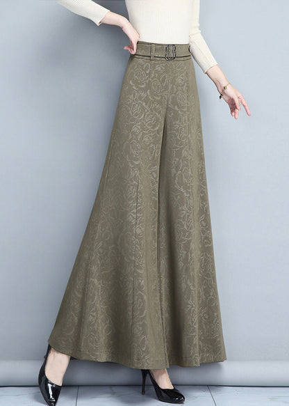 Khaki Print High Waist Wide Leg Pants