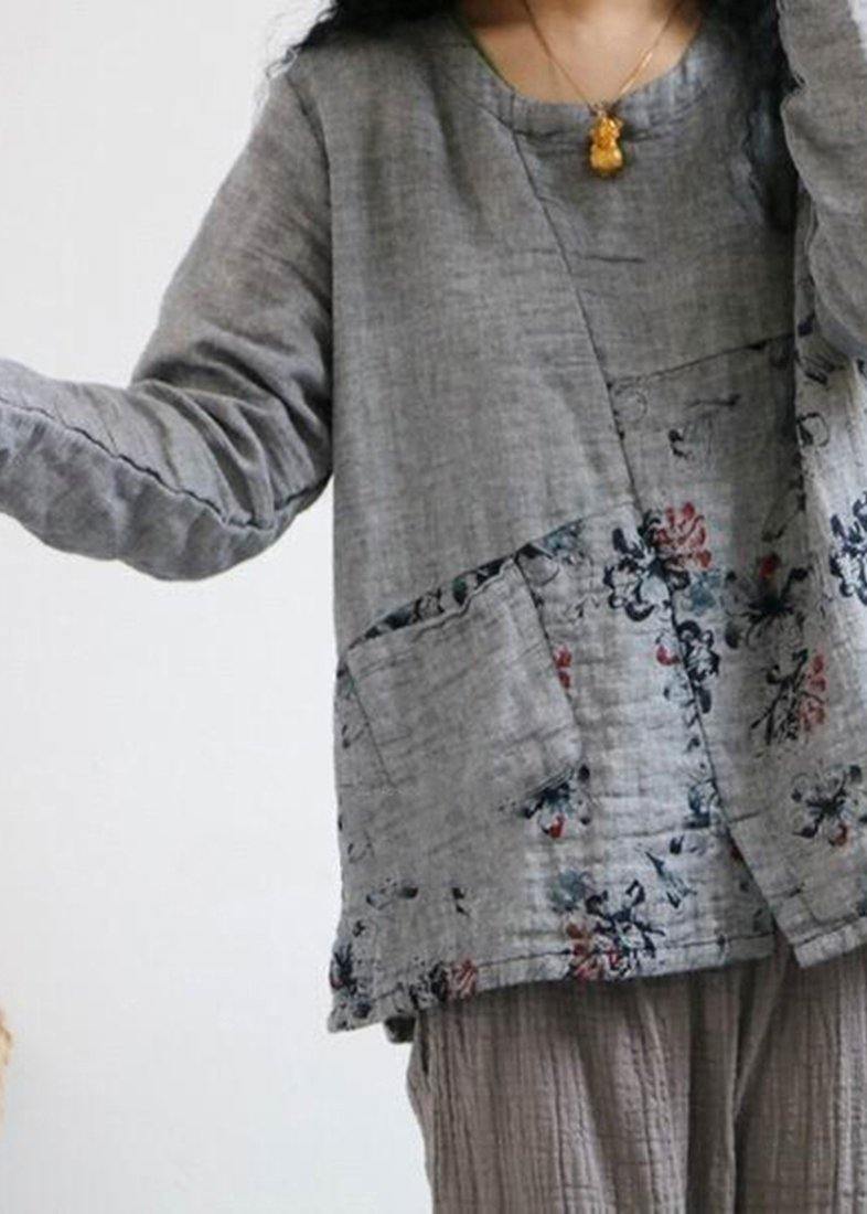 Gray U Neck Top Spring