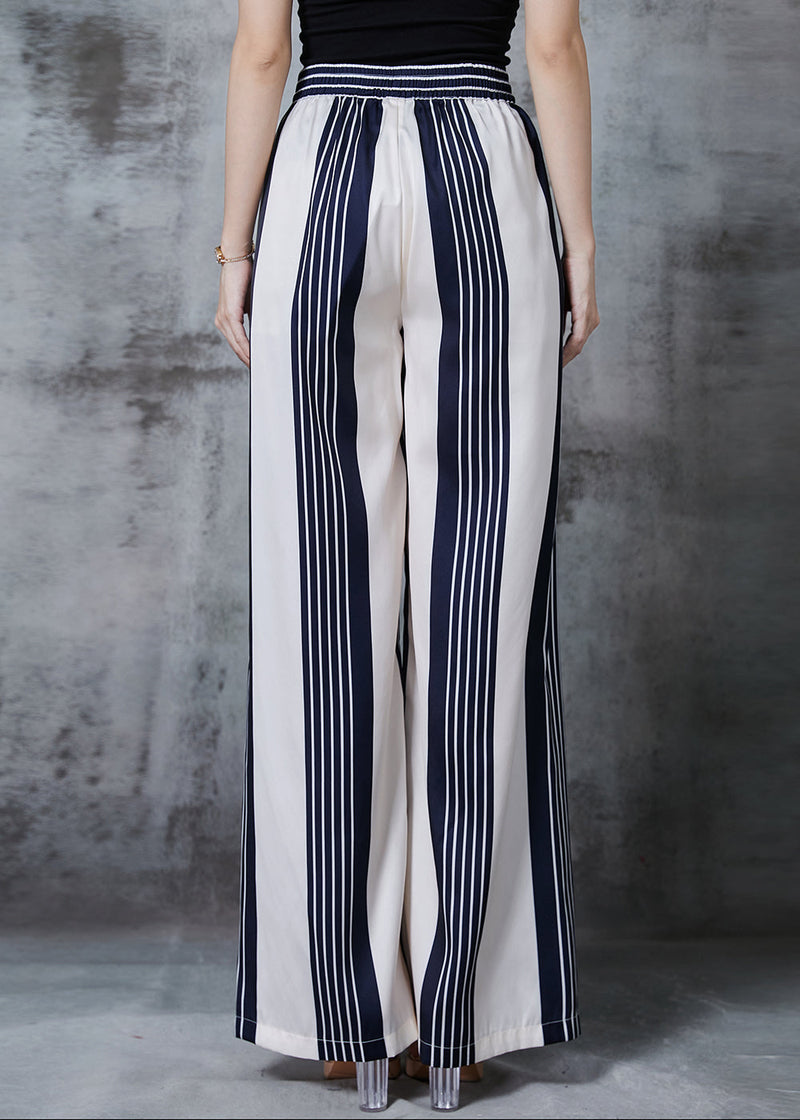 White Striped Chiffon Straight Pants Spring