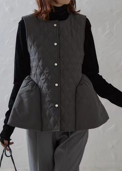 White Plaid Patchwork Cotton Vests Sleeveless