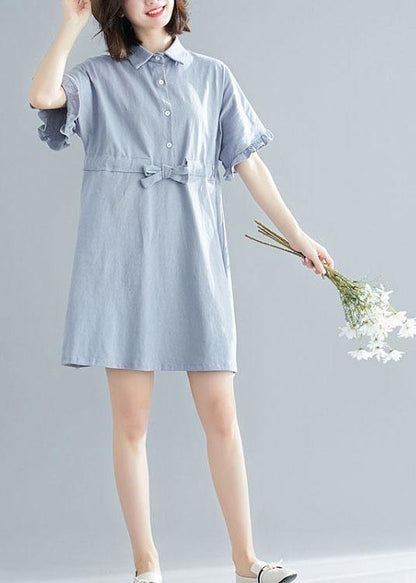Light Blue Peter Pan Collar Ruffled Mini Summer Cotton Dress