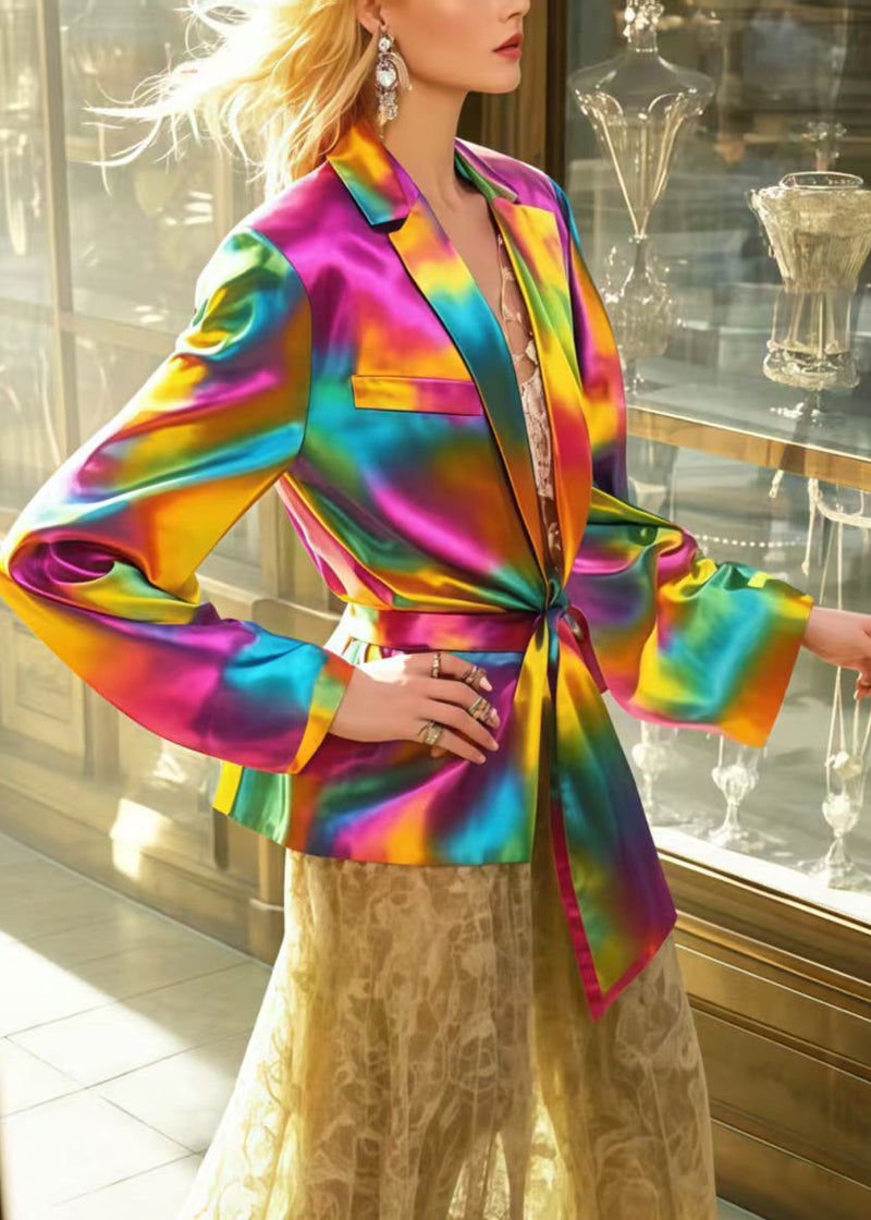 Rainbow Asymmetrical Tie Dye Silk Jacket Spring