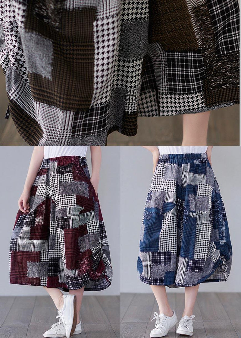 Blue Plaid Cinched Summer Cotton Linen Pants