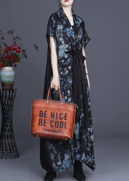 Simple Blue Patchwork V Neck Long Dress Summer
