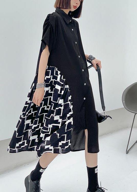 Black Patchwork Print Asymmetrical Design Dress Summer