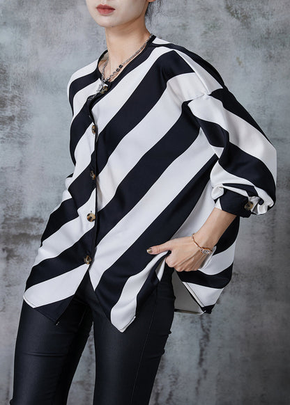 Black White Striped Oversized Chiffon Shirts Spring