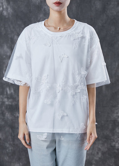 White Embroideried Butterfly Tulle Tanks Top Summer