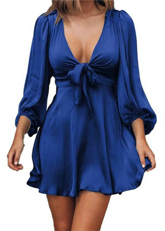 Peacock Green Deep-v Neck Mini Dress Summer