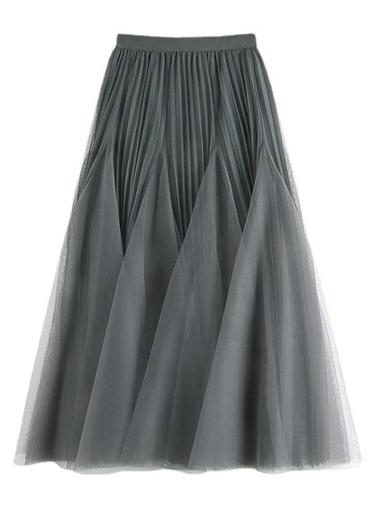 Brown Wrinkled Elastic Waist Tulle Skirts Spring