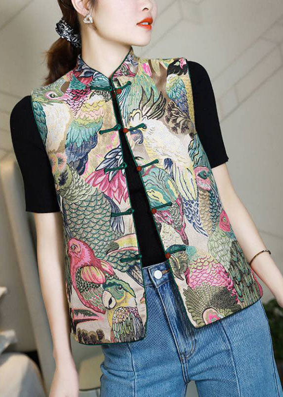 Stand Collar Button Print Fall Sleeveless Vest