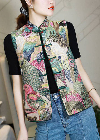 Stand Collar Button Print Fall Sleeveless Vest