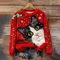 Women's Christmas Cat Embroidery Art Comfort Plush Sweatshirt