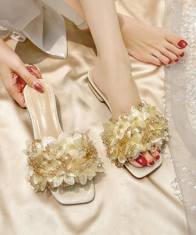 Apricot Crystal Comfortable Splicing Slide Sandals