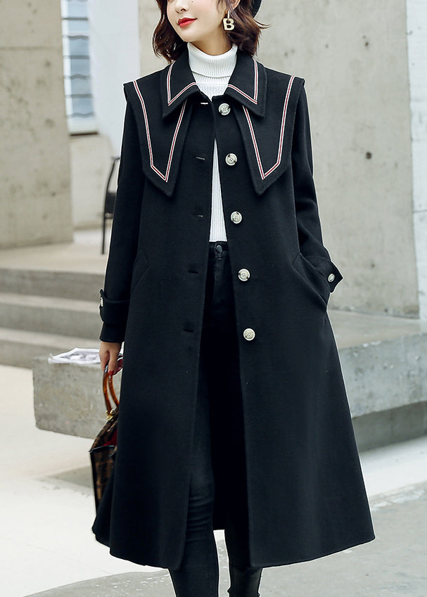 Red Button Pockets Tie Waist Woolen Coats Winter