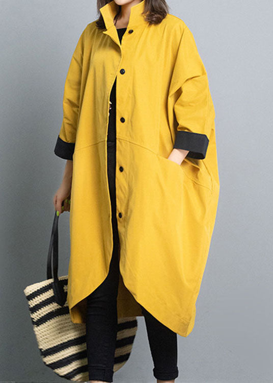 Simple Yellow Button Asymmetrical Design Fall Coat