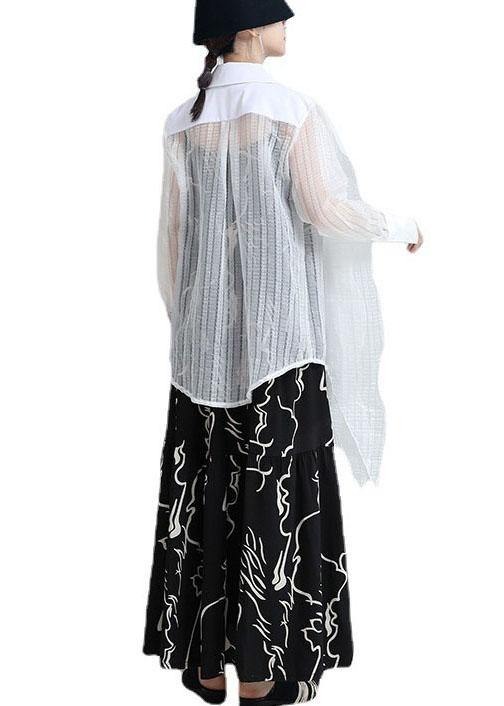 Boutique Black Peter Pan Collar Patchwork Asymmetrical Design Shirt Long Sleeve