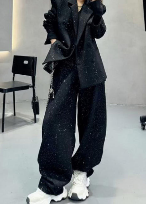 Grey Sequins Warm Fleece Woolen Pants Spring