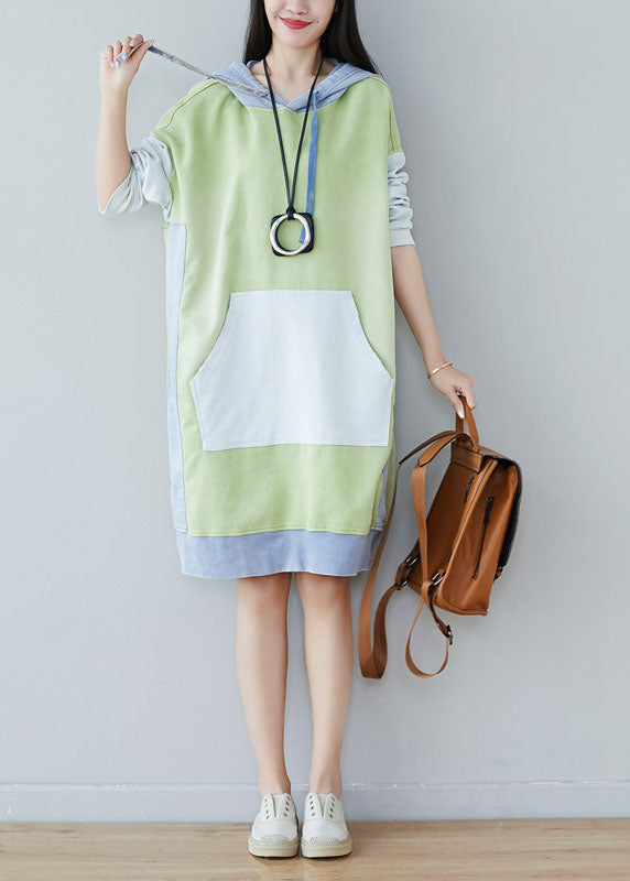 Style Green Pockets Pullover Sweatshirt Dresses Spring