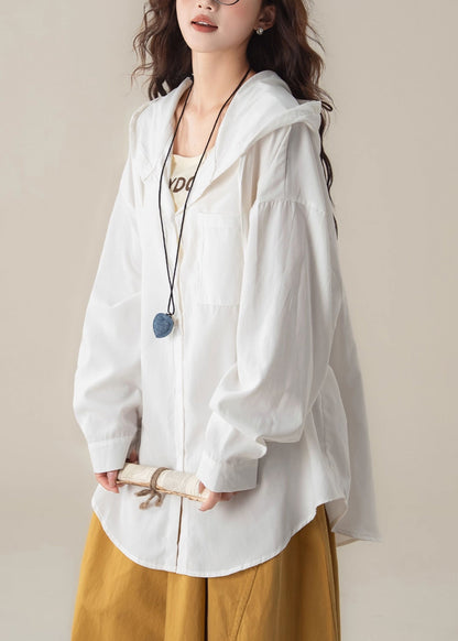 White Button Pockets Oversized Cotton Shirts
