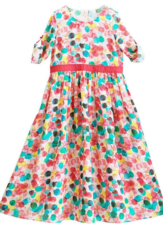 Modern Dotted Clothes O Neck Exra Large Hem Robes Summer Dress