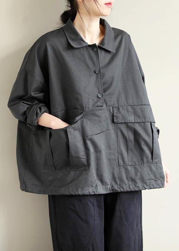 French Lapel Patchwork Spring Clothes for Photography Gray Blouses