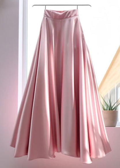 Stylish Pink High Waist Silk Skirt Summer