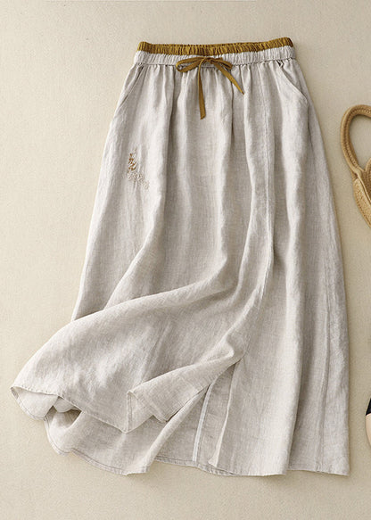 Linen Embroidered Elastic Waist Linen Skirts Summer