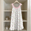 Pink Floral Pattern Ruffle Linen Dress artswardrobe