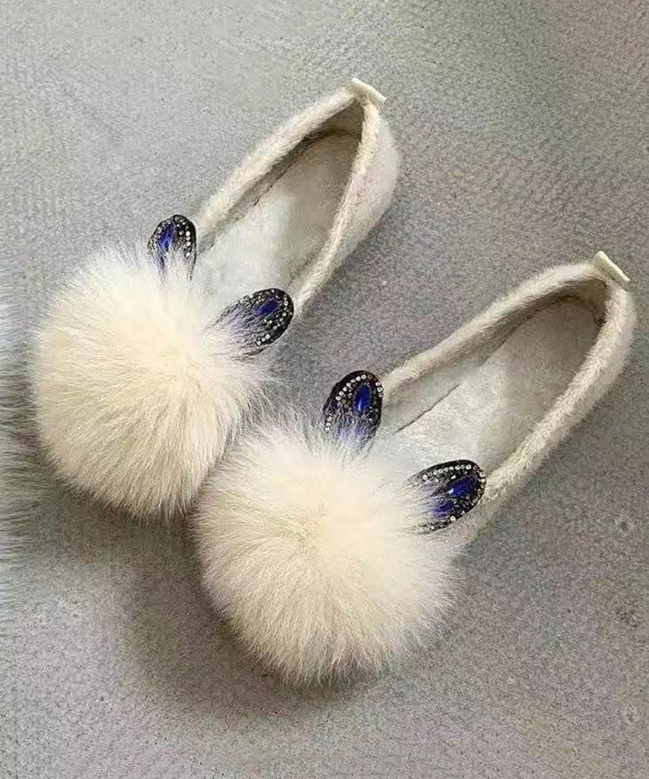 White Fuzzy Fur Splicing Penny Loafers
