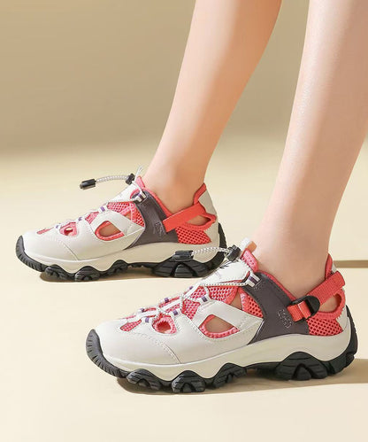 Red Platform Sandals Hollow Out Breathable Mesh