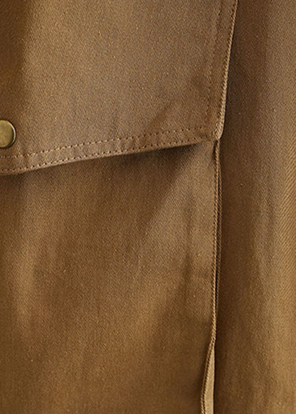 Khaki Zip Up Pockets Cotton Spring Coat