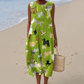 Women's Dog Art Print Crew Neck Tank Midi Dress artswardrobe