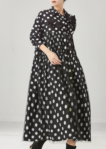 Black Dot Print Bow Tullle Long Dresses Spring