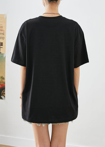 Black Oversized Letter Print Cotton Tanks Summer