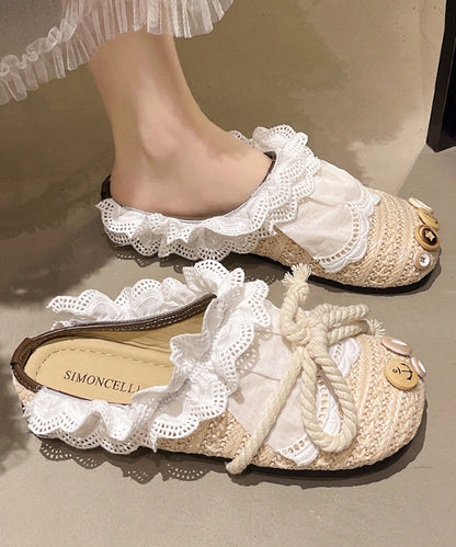 Beige Lace Splicing Comfy Slide Sandals