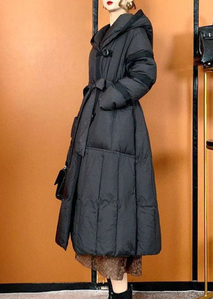 Black Hooded Oversized Pockets Duck Down Puffers Jackets Winter