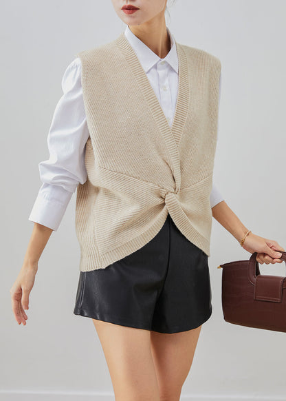 Beige Asymmetrical Oversized Knit Vest Fall