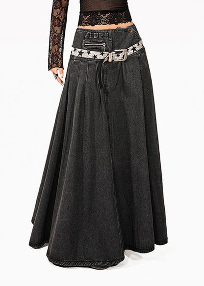 Natural Dark Grey Patchwork a Line Skirt