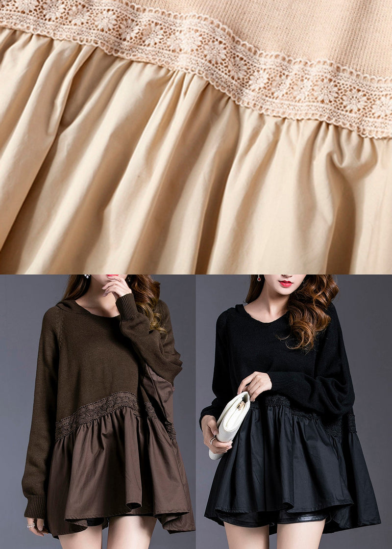 Beige Patchwork Wrinkled Knit Top Spring