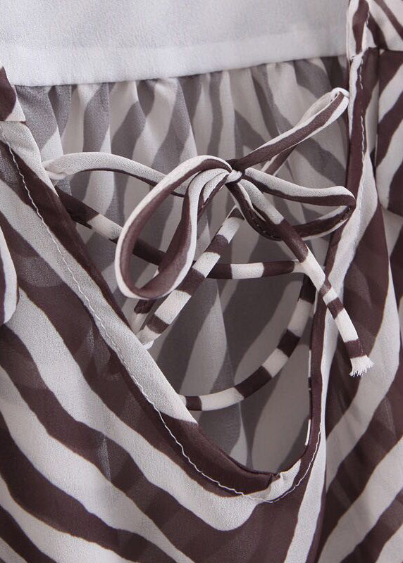 European and American Striped Printed Long Sleeved Lace Up Shirt
