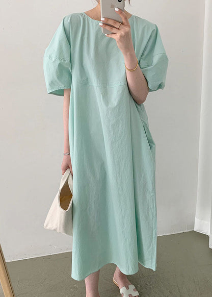 Fitted Green Puff Sleeve Cotton Vacation Dresses Spring