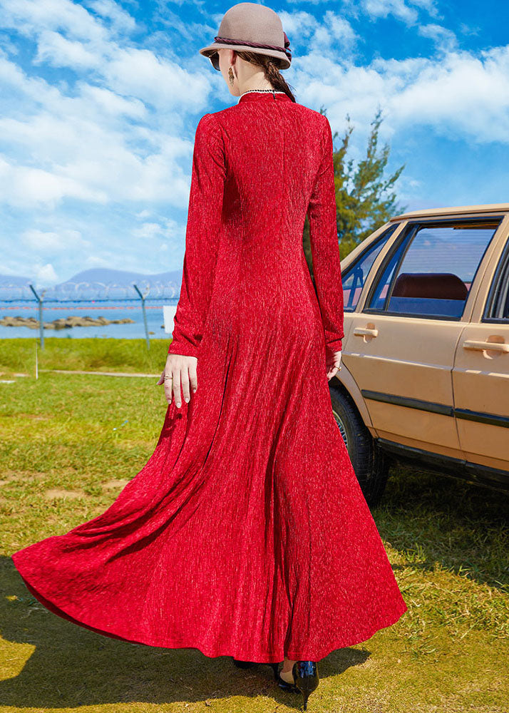 Red Mandarin Collar Exra Large Hem Holiday Dress Spring